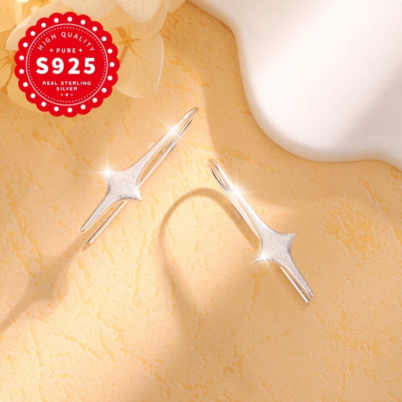 S925 Silver Brushed Star Ear Hooks, Elegant Everyday Wear